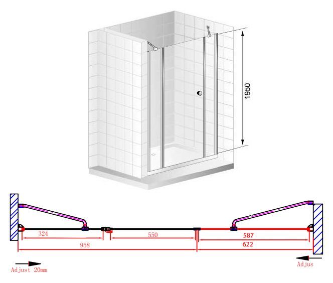 Душевая дверь Cezares Elena 160 хром стекло рифленое ELENA-W-B-13-60+60/40-P-Cr-L - 7
