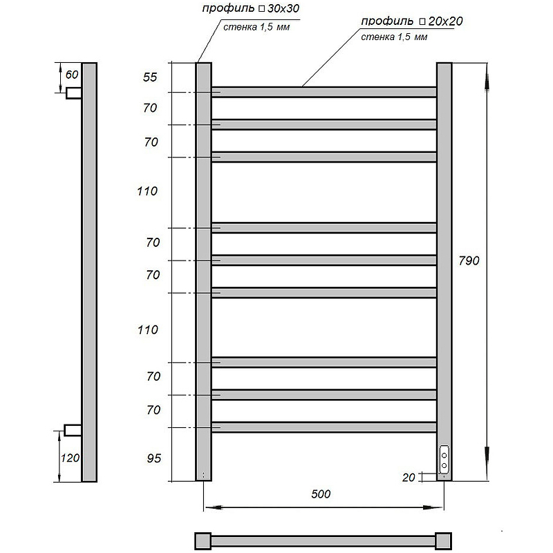 Полотенцесушитель электрический Point Вега 50х80 хром PN71858 - 1