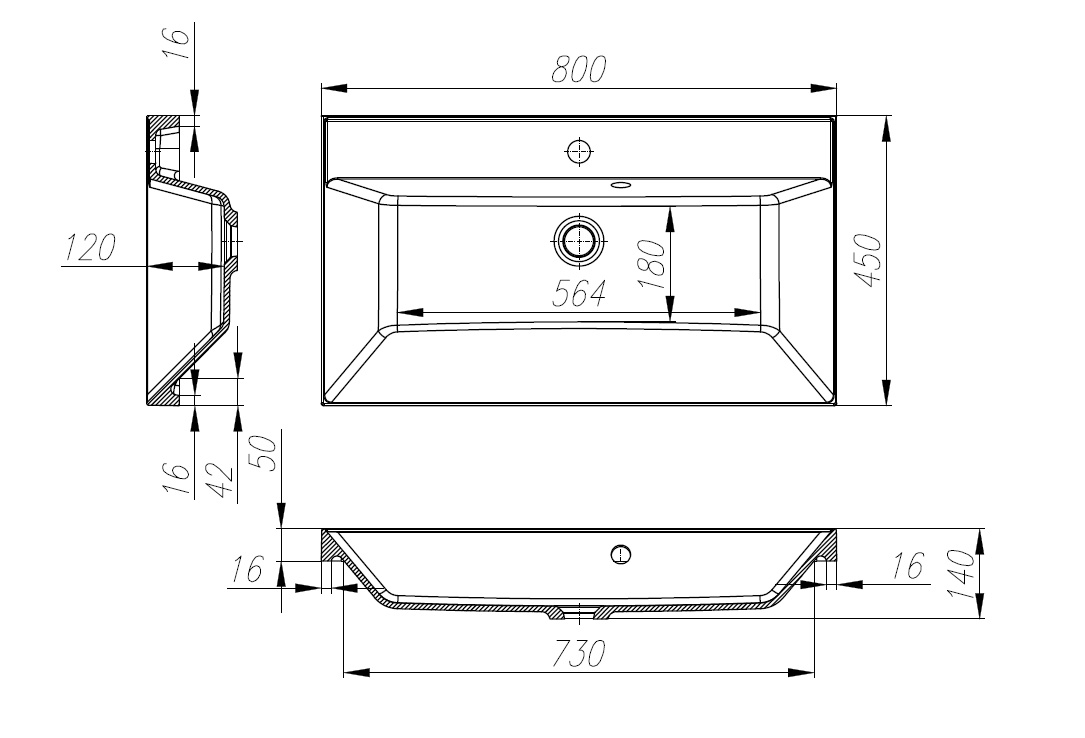 Раковина BelBagno 80х45 черный матовый  BB800/450-LV-ART-AST-NERO  - 2