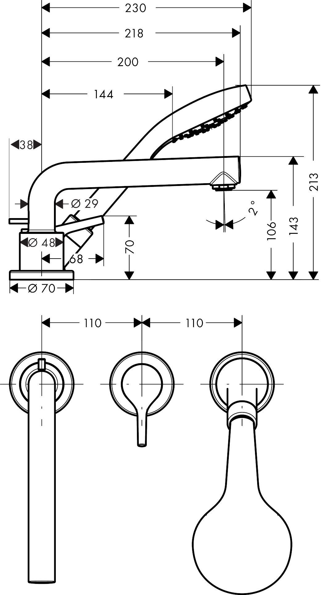 Смеситель Hansgrohe Talis S 72416000 на борт ванны - 1