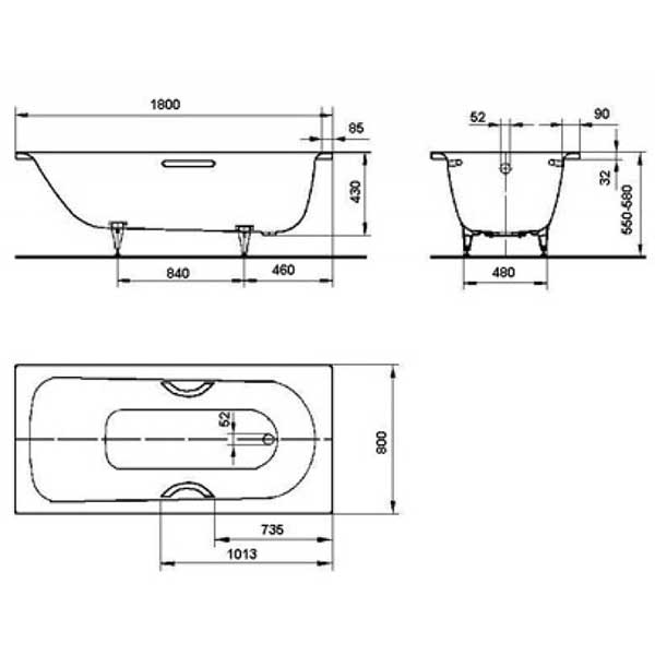 Стальная ванна Kaldewei Advantage Saniform Plus Star 337 с покрытием Easy-Clean 180x80 133700013001 - 2