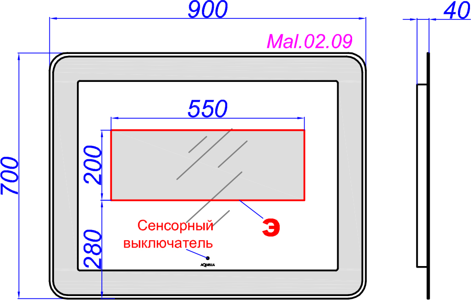 Зеркало Aqwella 5 stars Malaga 90 с подсветкой Mal.02.09 - 4