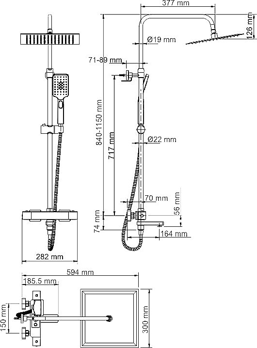 Душевая стойка Wasserkraft Exter A19901Thermo - 7