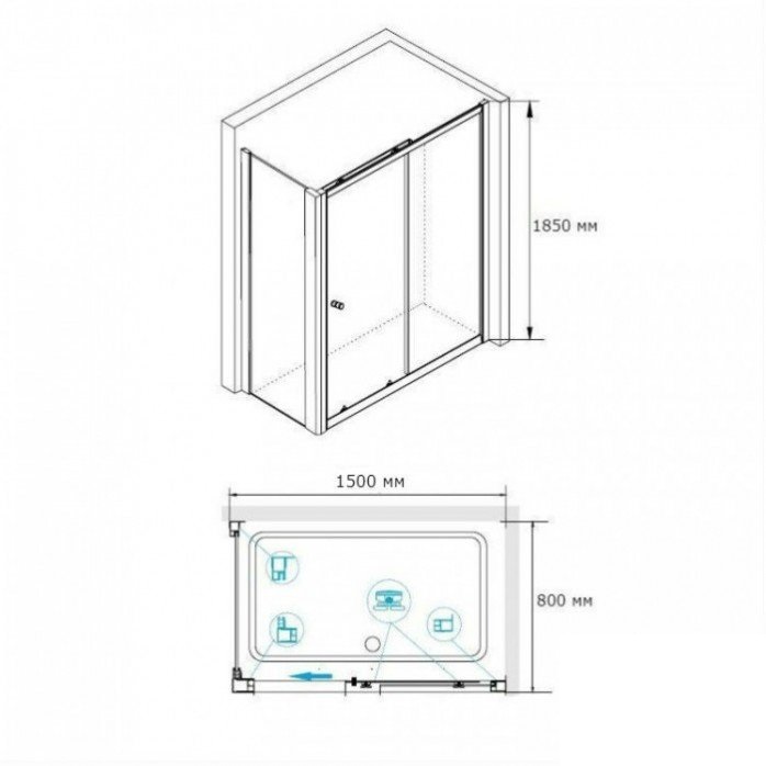 Душевой уголок RGW Classic CL-48-1 150x80 профиль хром стекло прозрачное 320948158-011 - 2