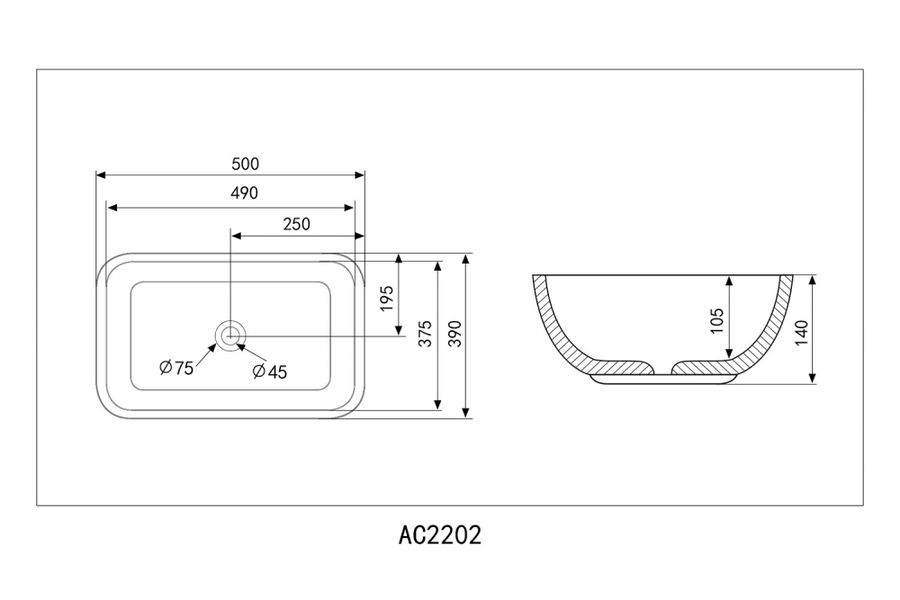 Раковина накладая ABBER Rechteck 50 белая  AC2202 - 4