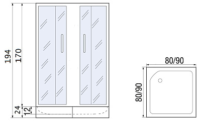Душевое ограждение с поддоном River Morava 90/24 MT  10000008322 - 1