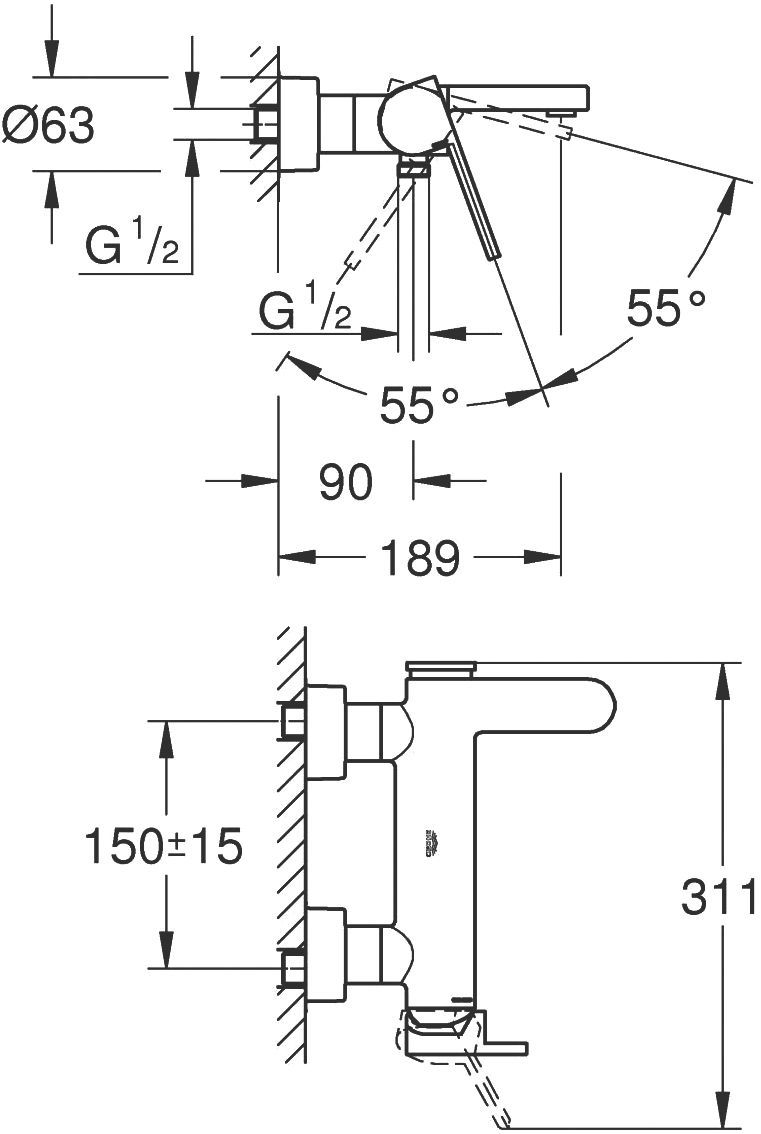 Смеситель Grohe Plus 33553003 для ванны с душем - 3