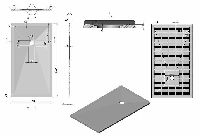 Душевой поддон из искусственного камня Vincea 160x90 антрацит VST-4SR9016A - 1