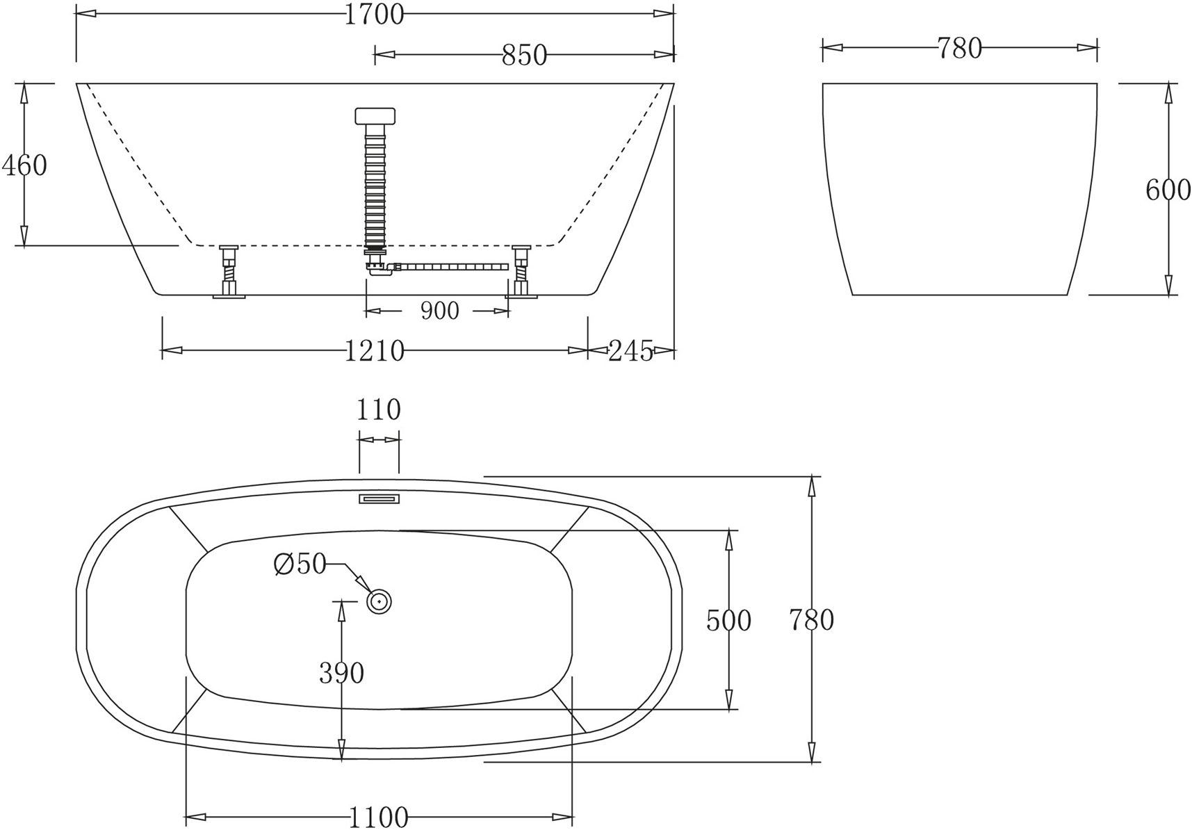 Акриловая ванна BelBagno BB72-1700 - 4
