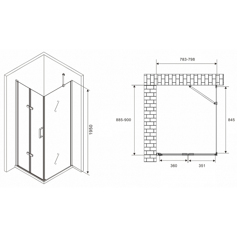 Душевой уголок Abber Zart 80x90 профиль хром стекло прозрачное AG08080P-S91 - 2