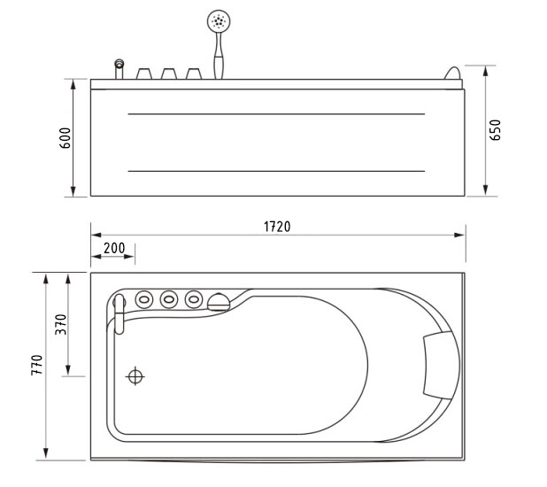 Гидромассажная ванна Gemy  172x77 см  G9006-1.7 B L - 2