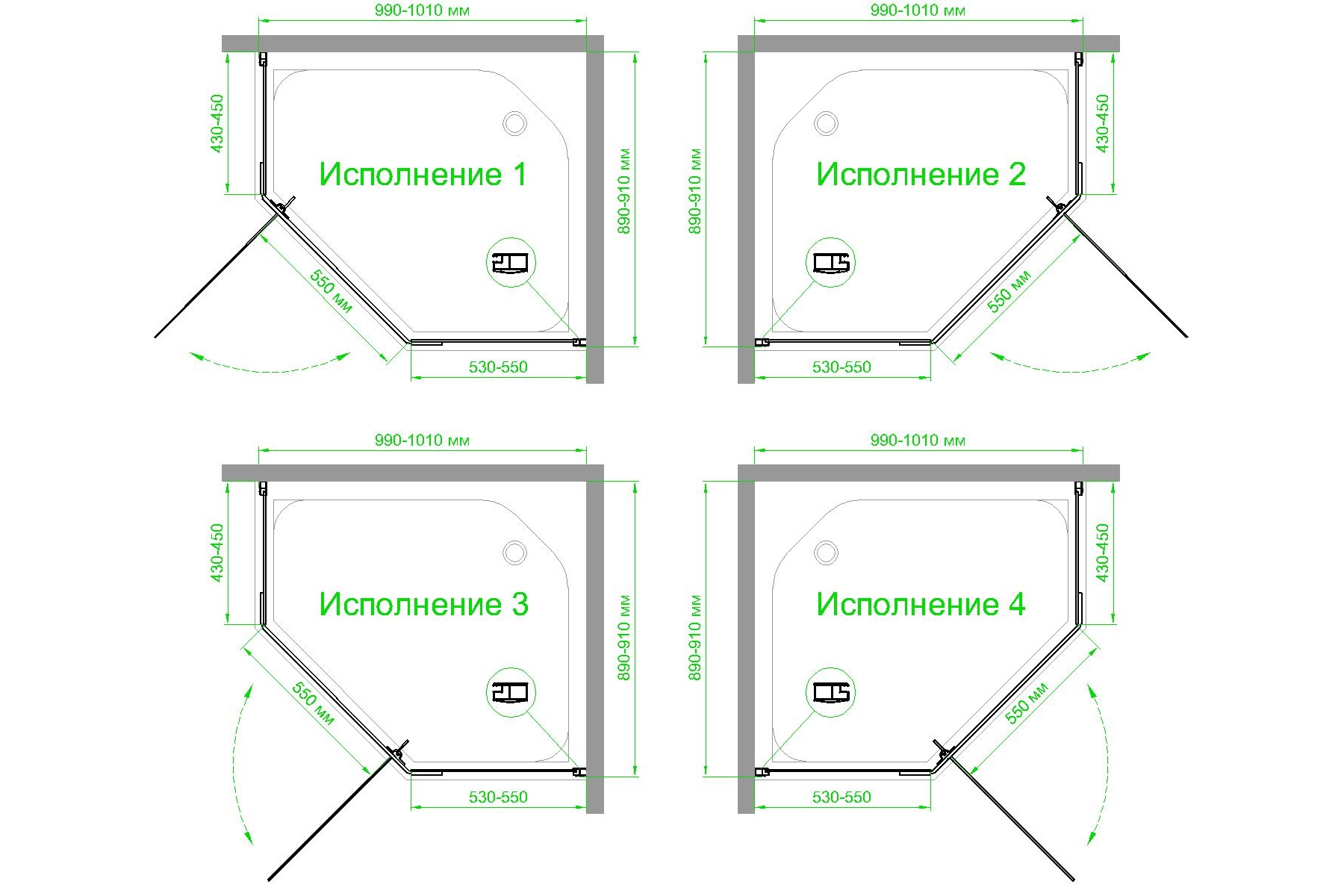 Душевой уголок Royal Bath TR 90х100 профиль черный стекло матовое RB1090TR-C-BL - 3