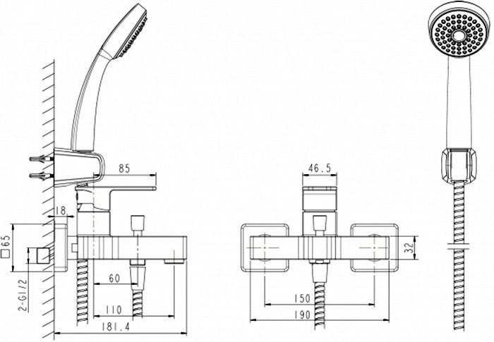 Смеситель Bravat Riffle F672106C-B для ванны с душем, с лейкой - 2