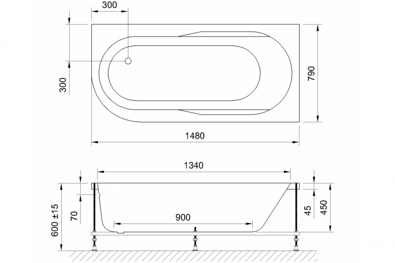 Ванна акриловая Royal Bath Azur Standart 150x80 R с гидромассажем белый RB614201ST-R - 1