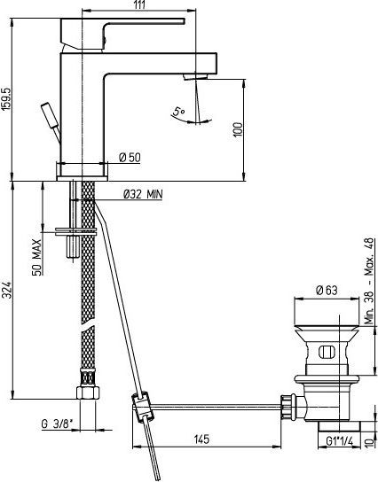 Смеситель для раковины Paini Dax-R 84CR211RKM - 4