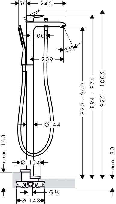 Смеситель Hansgrohe Metris 31471000 напольный - 2