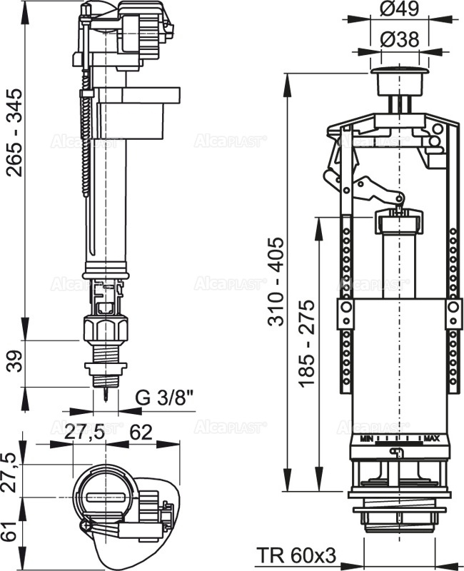 SA2000SK 3/8 Выпускной комплект со стоп кнопкой, впускной механизм А18 3/8 SA2000SK 3/8