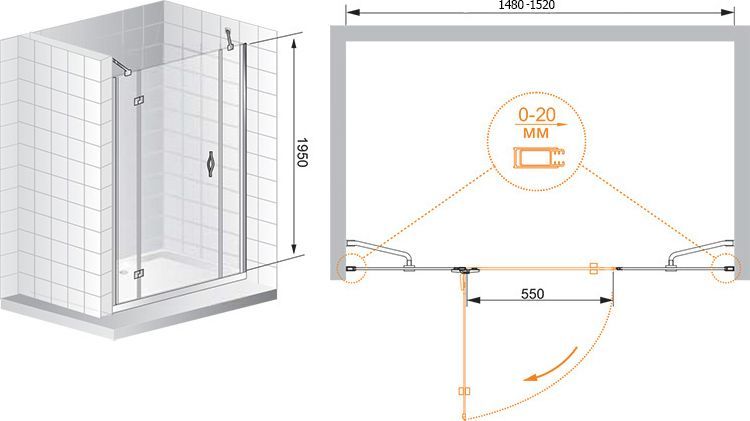 Душевая дверь Cezares Bergamo 150 хром стекло прозрачное Душевая дверь Cezares Bergamo 150 хром стекло прозрачное BERGAMO-W-B-13-60+60/30-C-Cr-L - 5