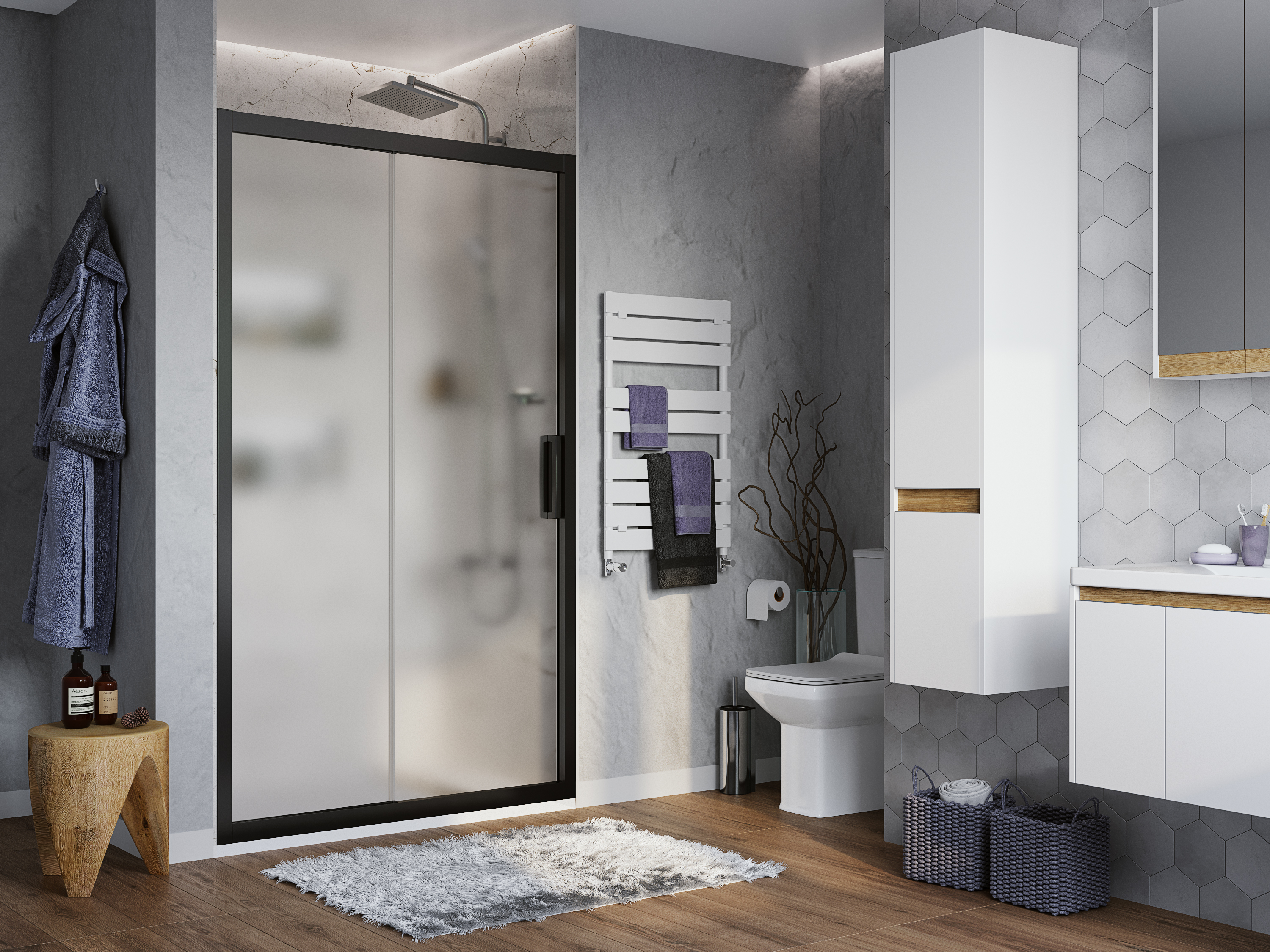 Душевая дверь в нишу STWORKI Стокгольм DE019D2150200 150 см профиль черный матовый, стекло матовое 3GW229TTKK000 - 2