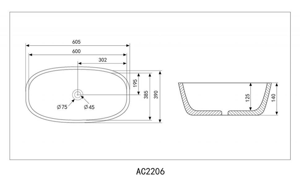 Раковина накладная Abber Rechteck 60.5 белая  AC2206 - 3