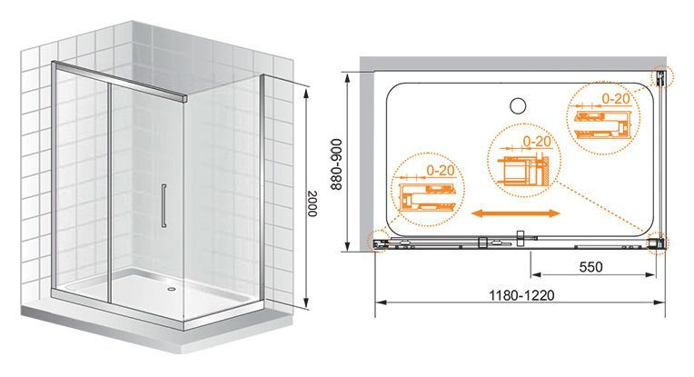 Душевой уголок Cezares Premier soft 120х90 хром стекло прозрачное PREMIER-SOFT-W-AH-1-120/90-C-Cr-IV - 7