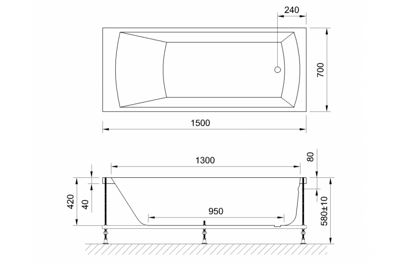 Ванна акриловая Royal Bath Vienna Standart 150x70 с гидромассажем белый RB953201ST - 1