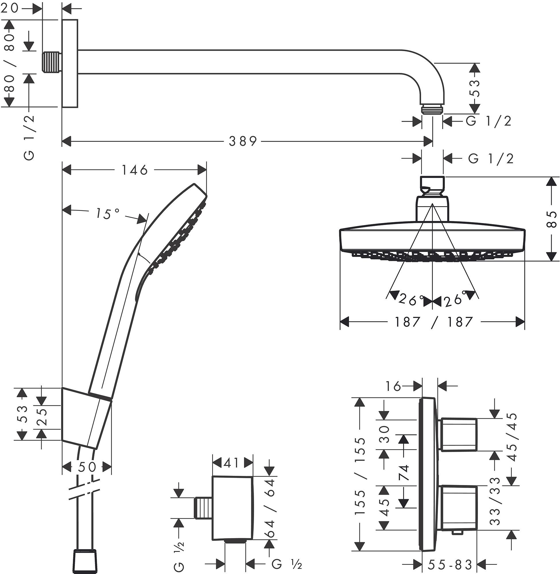 Душевой комплект Hansgrohe Croma Select E 27294000 с внутренней частью - 8