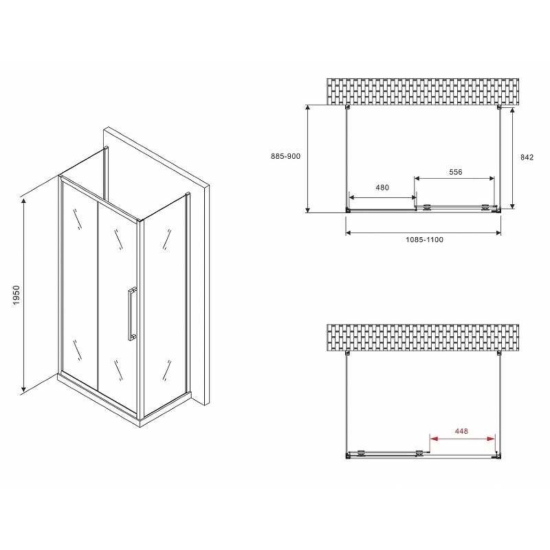 Душевой уголок Abber Schwarzer Diamant 110x90 профиль черный стекло матовое AG30110BMH-S90BM-S90BM - 4