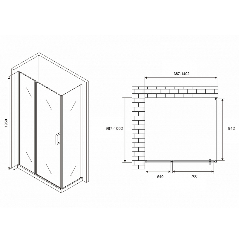 Душевой уголок Abber Sonnenstrand 140х100 хром стекло прозрачное AG04140S-S100 - 1