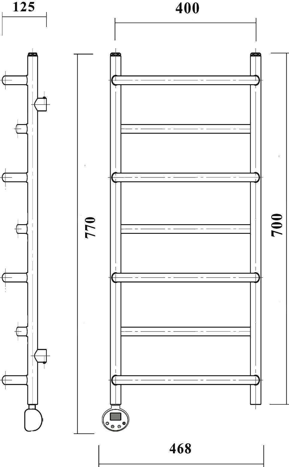 Полотенцесушитель электрический Domoterm Орфей П7 40x70, хром, L Орфей П7 400x700 EL - 2