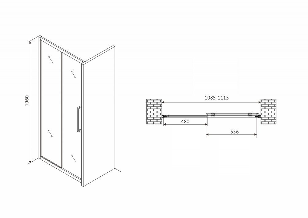 Душевая дверь Abber Schwarzer Diamant 110 хром  AG30110MH - 2