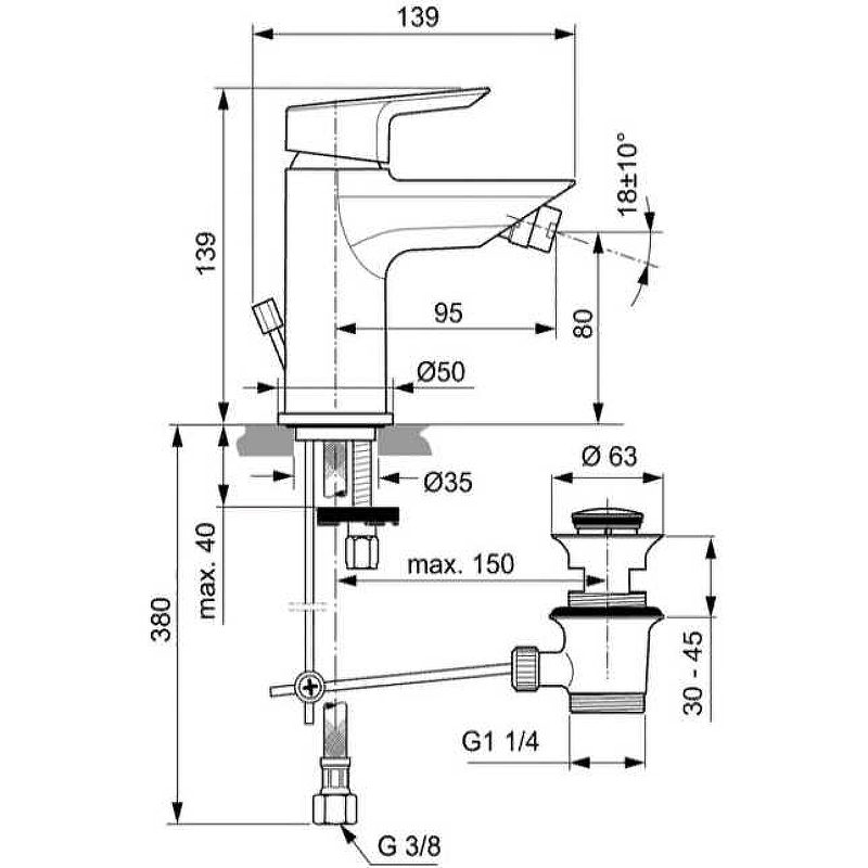 Смеситель для биде Ideal Standard Tesi хром A6579AA - 4