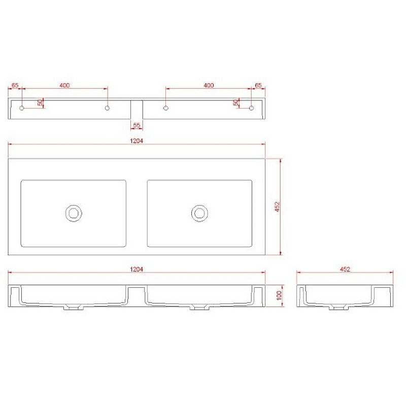 Раковина - столешница Armadi Art Flat 120 двойная белый матовый 888-120 - 4