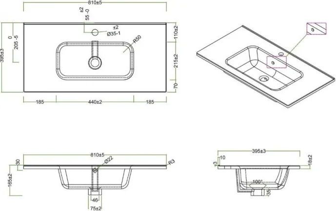 Мебельная раковина Belbagno 80х39 белый  BB800/390ETL - 1