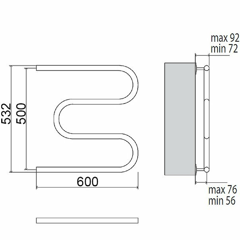 Водяной полотенцесушитель Terminus M-образный 500x600 Хром 4620768881169 - 2