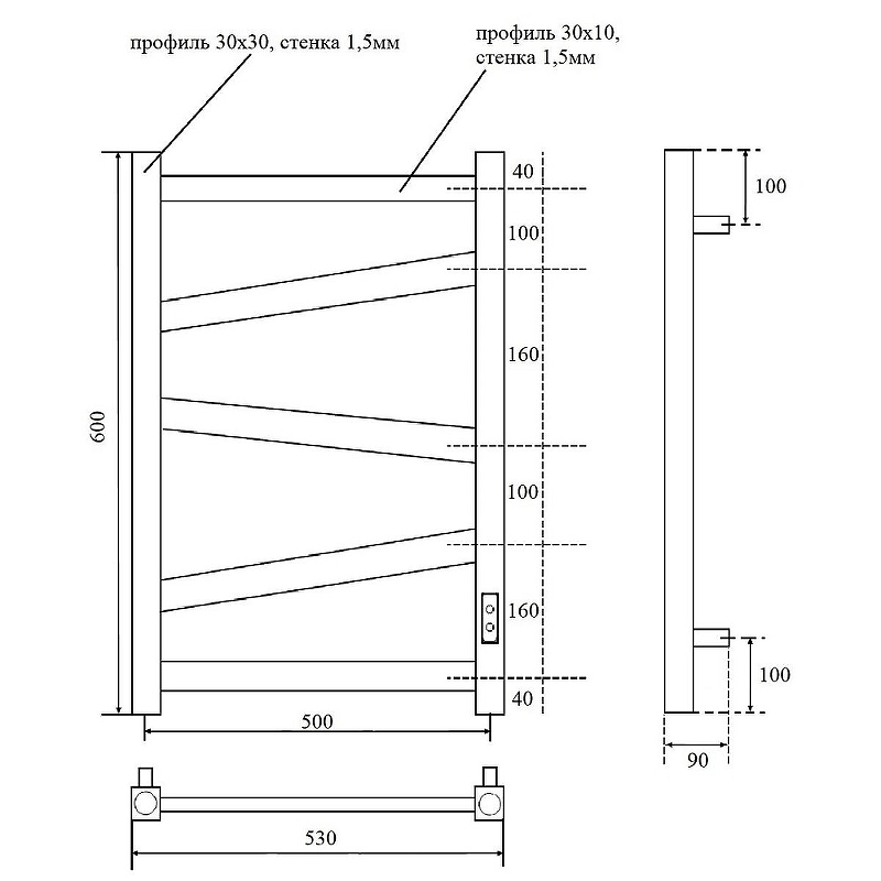 Полотенцесушитель электрический Point Феникс 50х60 черный PN15856B - 1