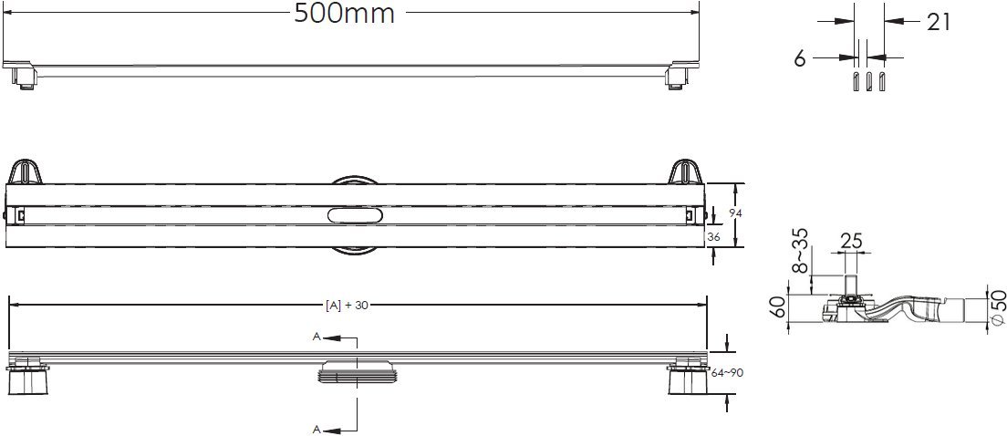 Душевой лоток Berges Wasserhaus Super Slim 500 50 см 090178 - 10