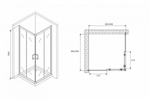 Душевой уголок Abber Schwarzer Diamant 90х90 черный, матовый  AG02090B5 - 2