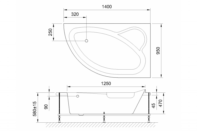 Ванна акриловая Royal Bath Alpine Standart 140x95 R с гидромассажем белый RB819103ST-R - 1
