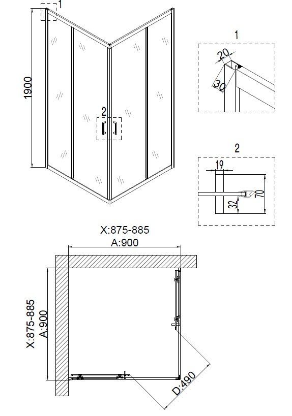 Душевой уголок Niagara Nova NG-6608-08 90x90, квадратный 66080811 - 2