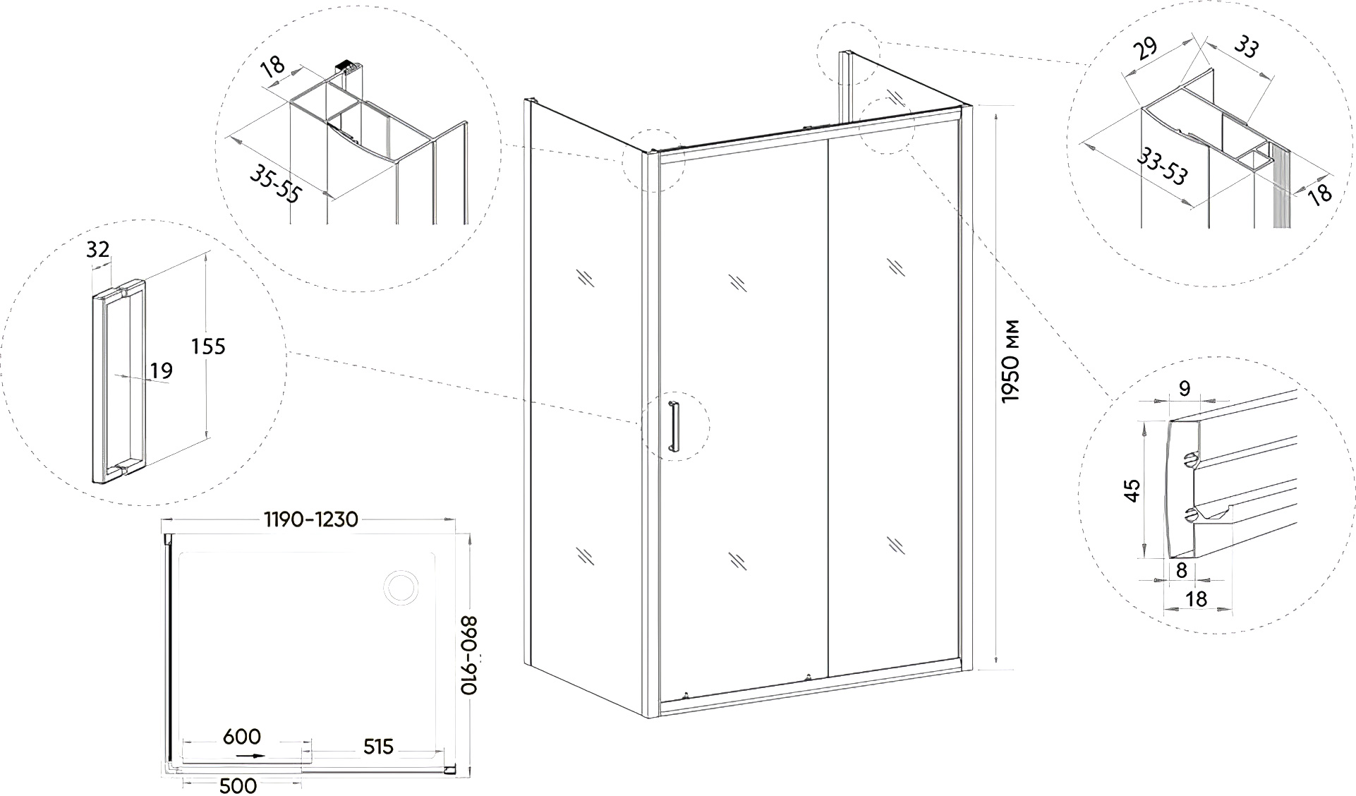 Душевой уголок Veconi Rovigo RV-046B 120x90, черный - 2