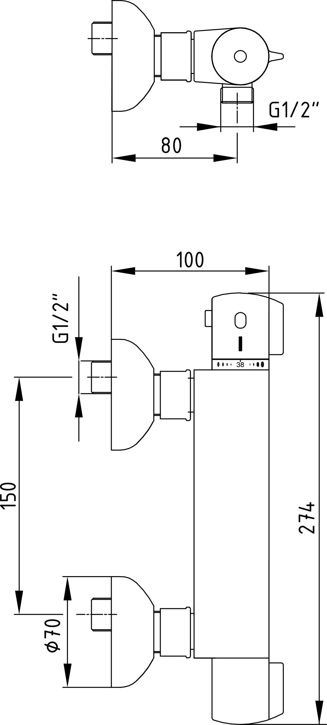 Термостат E.C.A. Thermostatic 102102341EX для душа - 1