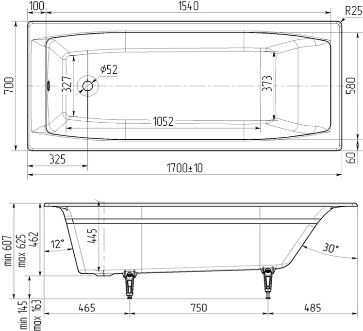 Чугунная ванна Wotte Forma 170x70 Forma 1700x700 - 3