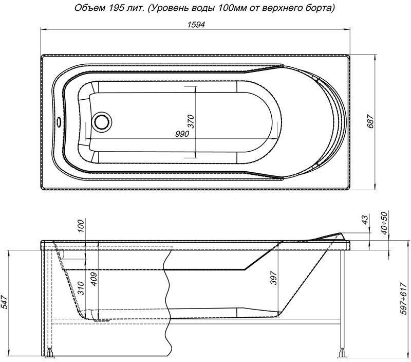 Акриловая ванна Aquanet West 160x70 204054 - 2