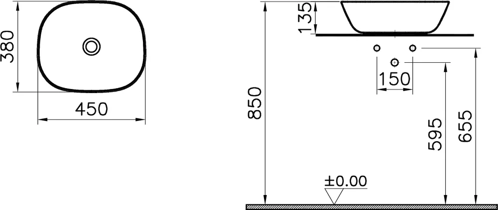 Раковина накладная VitrA Plural 45 матовый белый 7810B401-0016 - 3