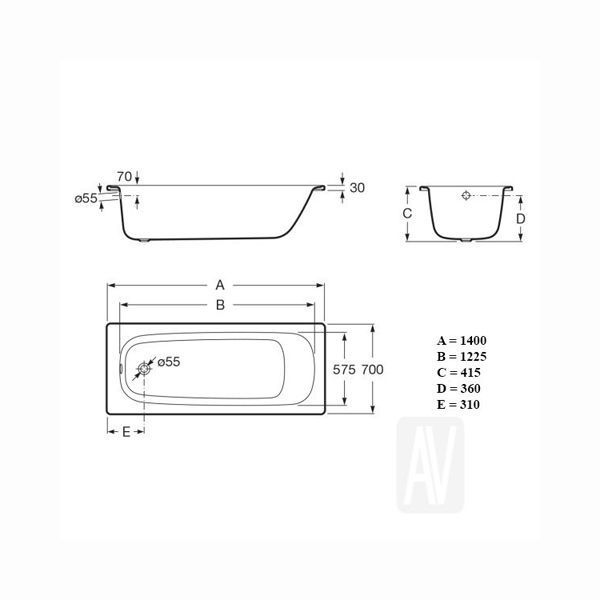 Стальная ванна Roca Contesa 140x70 23616000O - 1