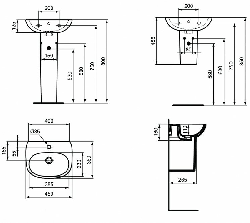 Раковина подвесная Ideal Standard Tesi 45 белый T352401 - 6