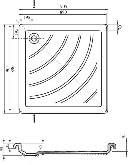 Квадратный душевой поддон Ravak Kaskada/Angela 90.5x90.5 см  A017701220 - 4