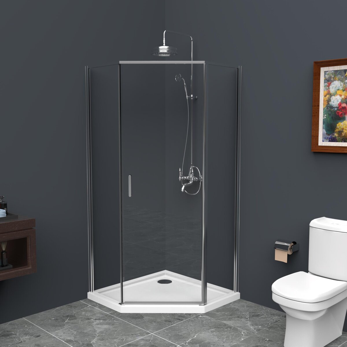 Душевой уголок BelBagno Uno 100х100 хром  UNO-195-P-1-100-C-Cr - 0