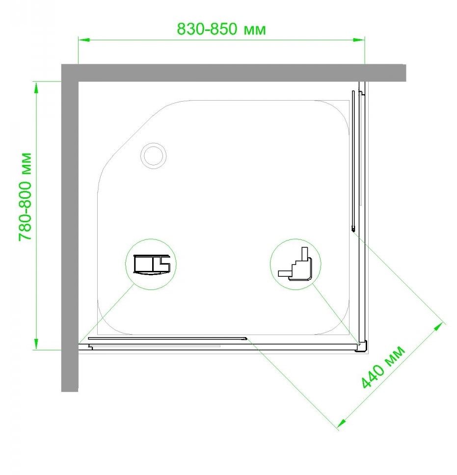 Душевой уголок Royal Bath HPD 85x80 профиль черный стекло матовое RB8085HPD-C-BL - 3